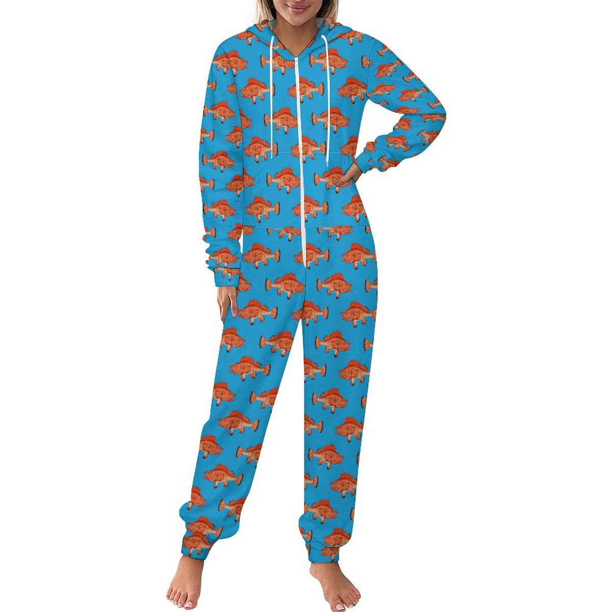 Rockfish on Blue Plush Fuzzy Adult Onesie