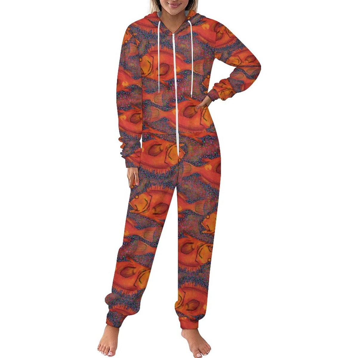 Yelloweye Rockfish on Orange Plush Fuzzy Adult Onesie