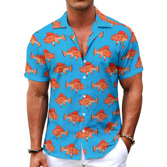 Yelloweye RocKfish Hawaiian Button Up Collared Shirt- In Stock