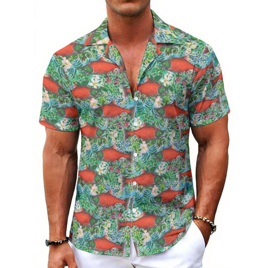 Salmonberry Hawaiian Button Up Collared Shirt- In Stock