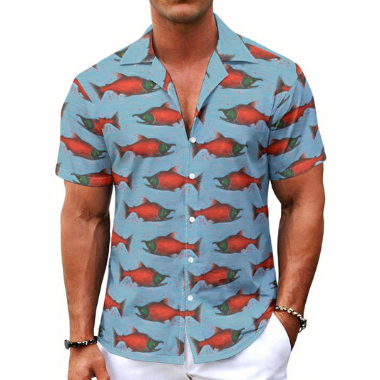 Sockeye Salmon Hawaiian Button Up Collared Shirt- In Stock