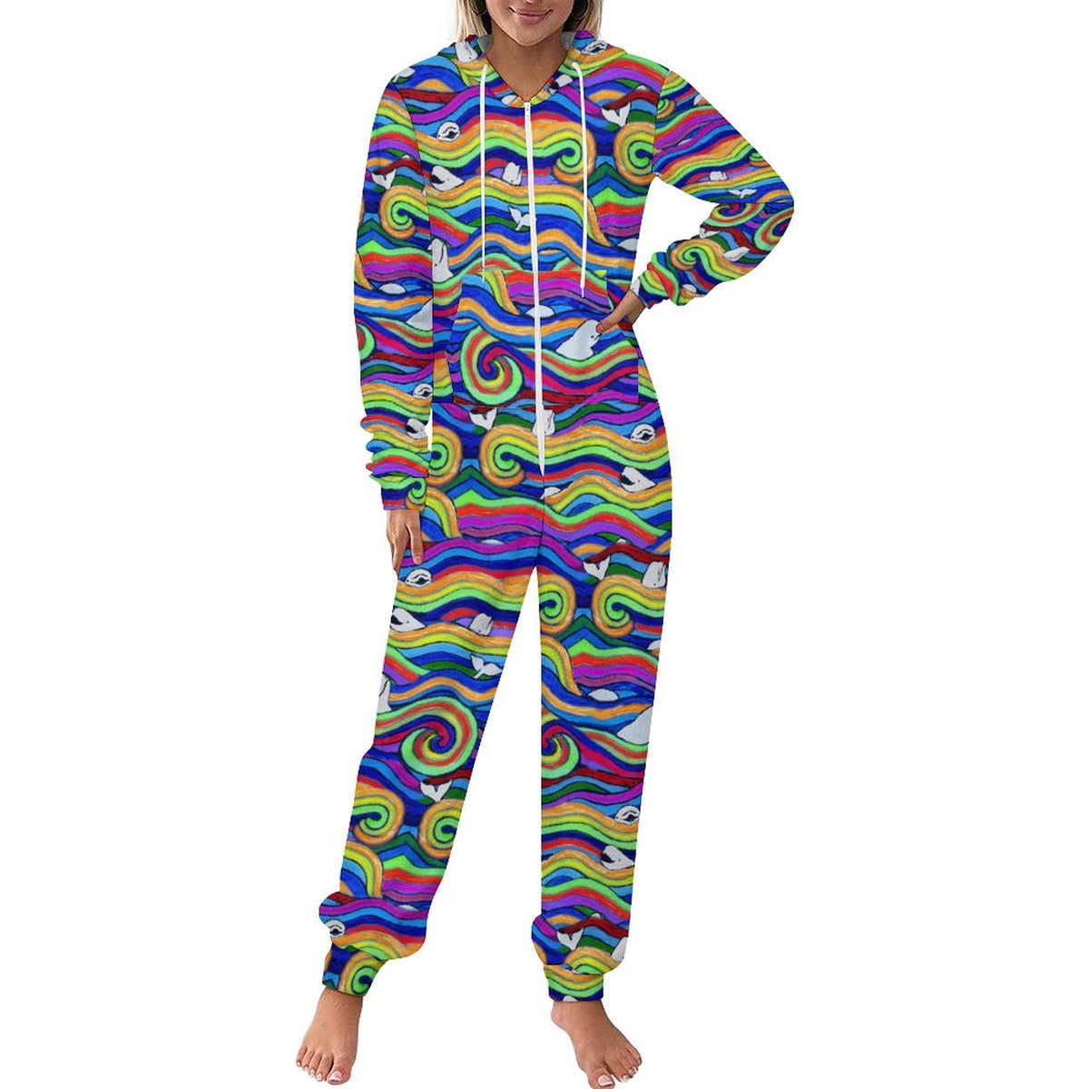 Rainbow Beluga Plush Fuzzy Adult Onesie