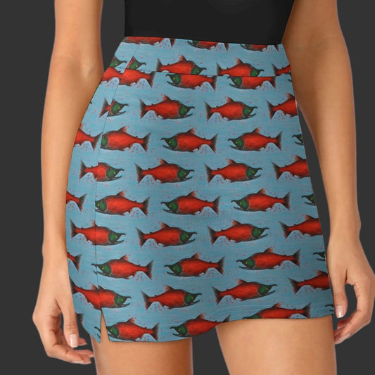 Red Salmon on Blue Women's Skort