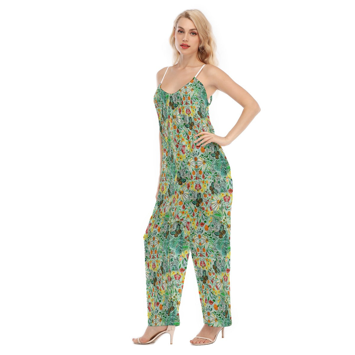 In Stock Woman's Baggy Overall- Yellow Wildflower and Butterfly