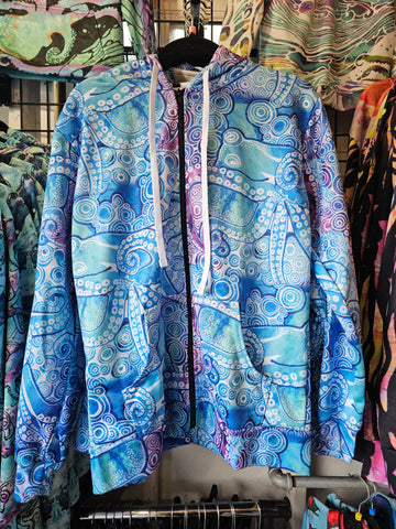Blue and White Octopus Zip Hoodie