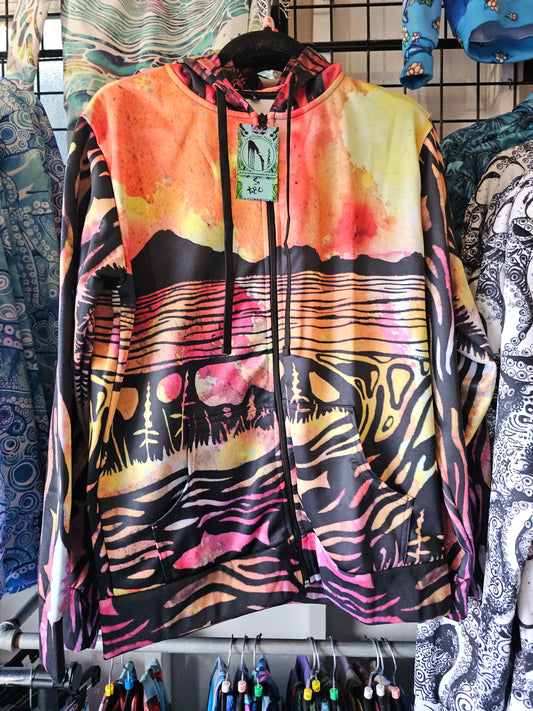 USA Made Late Run Mountains and River Zip Hoodie