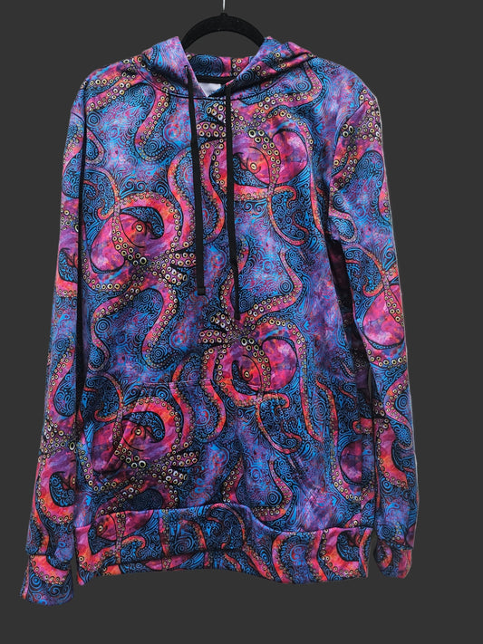 USA Made Multicolored Octopus Extra Long Pullover Hoodie- Large