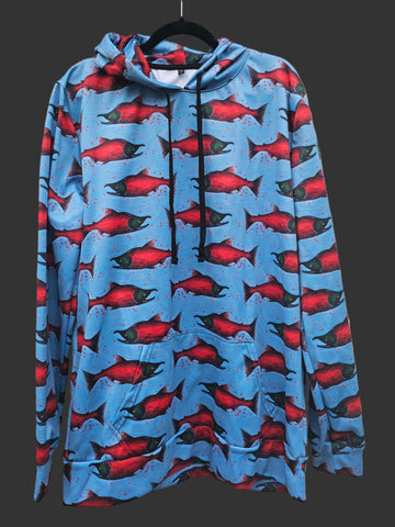 Spawned Sockeye Salmon Extra Long Pullover Hoodie