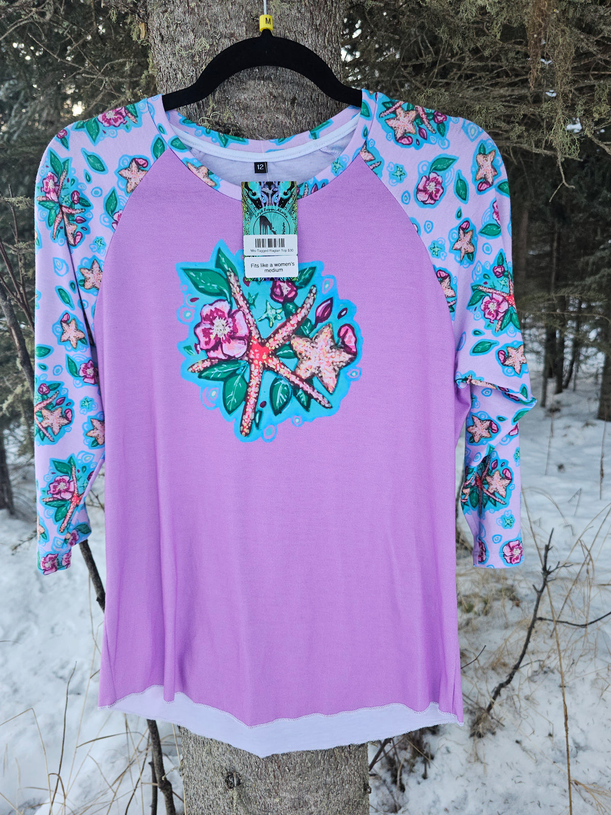 Discontinued Raglan Top- Size label error- Clearance