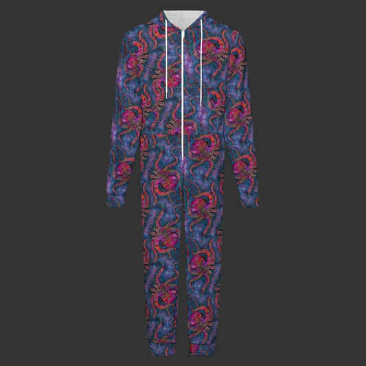 Multicolored Octopus Plush Fuzzy Adult Onesie