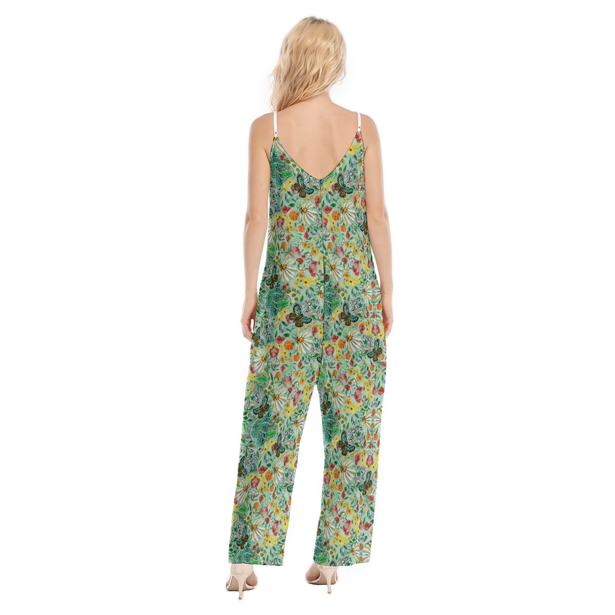 In Stock Woman's Baggy Overall- Yellow Wildflower and Butterfly