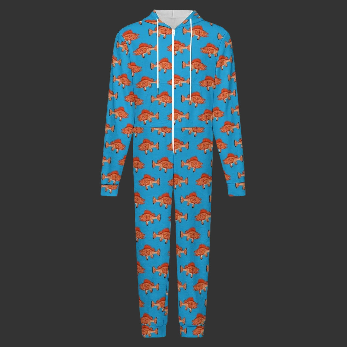 Rockfish on Blue Plush Fuzzy Adult Onesie