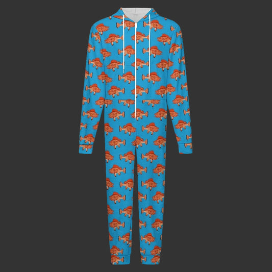 Rockfish on Blue Plush Fuzzy Adult Onesie