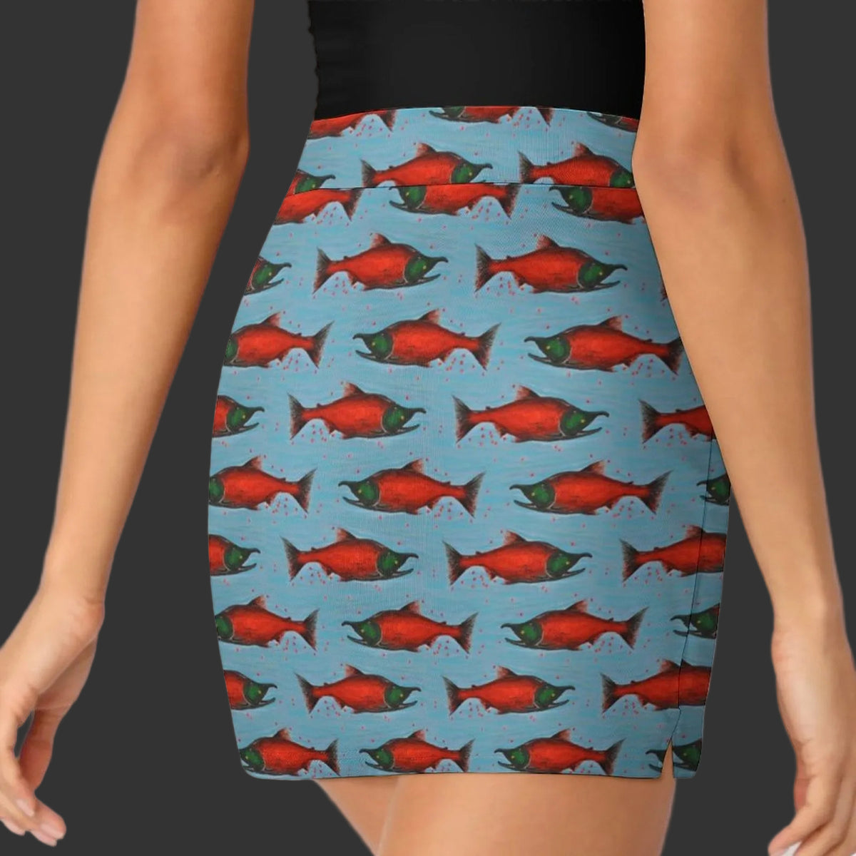 Red Salmon on Blue Women's Skort