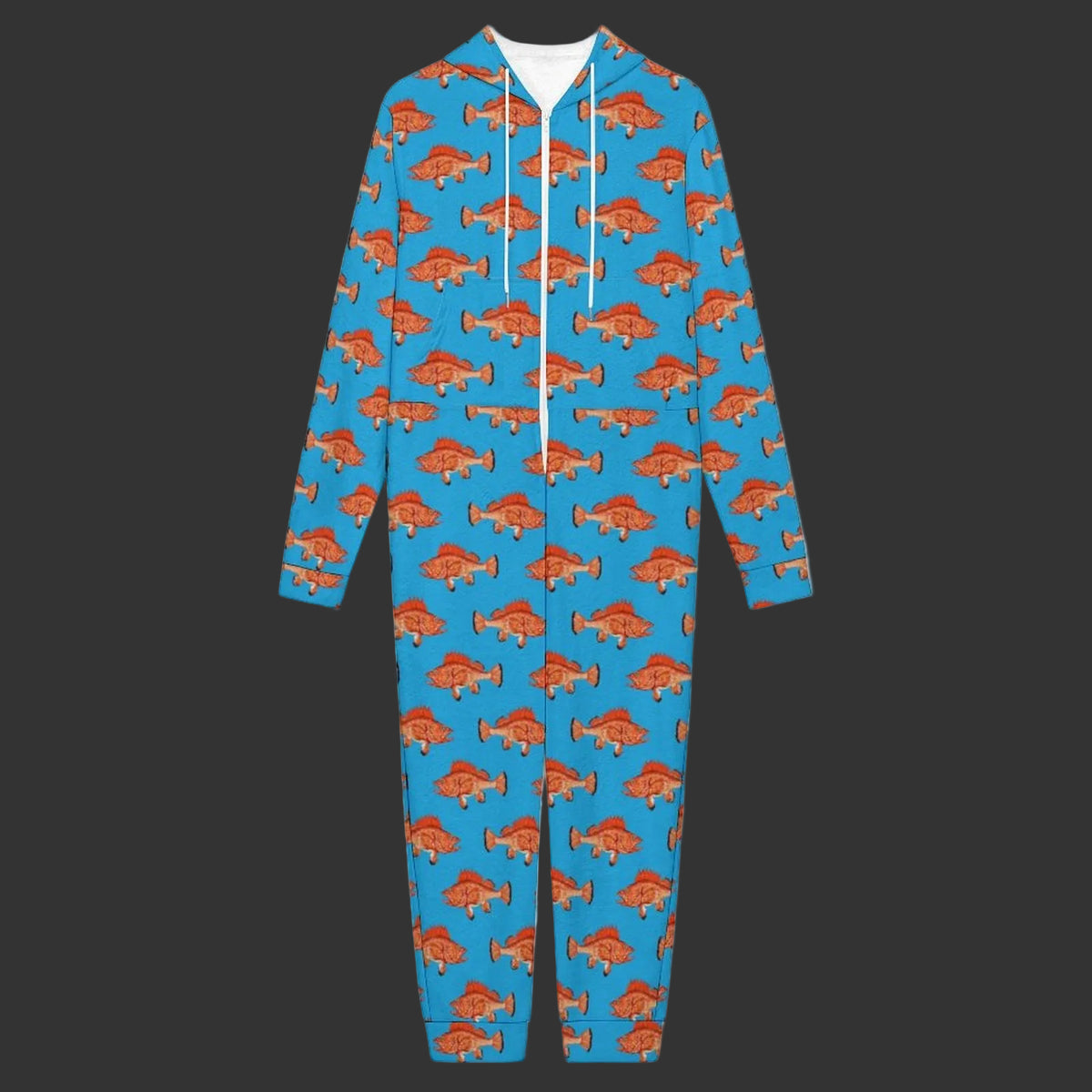 Rockfish on Blue Plush Fuzzy Adult Onesie