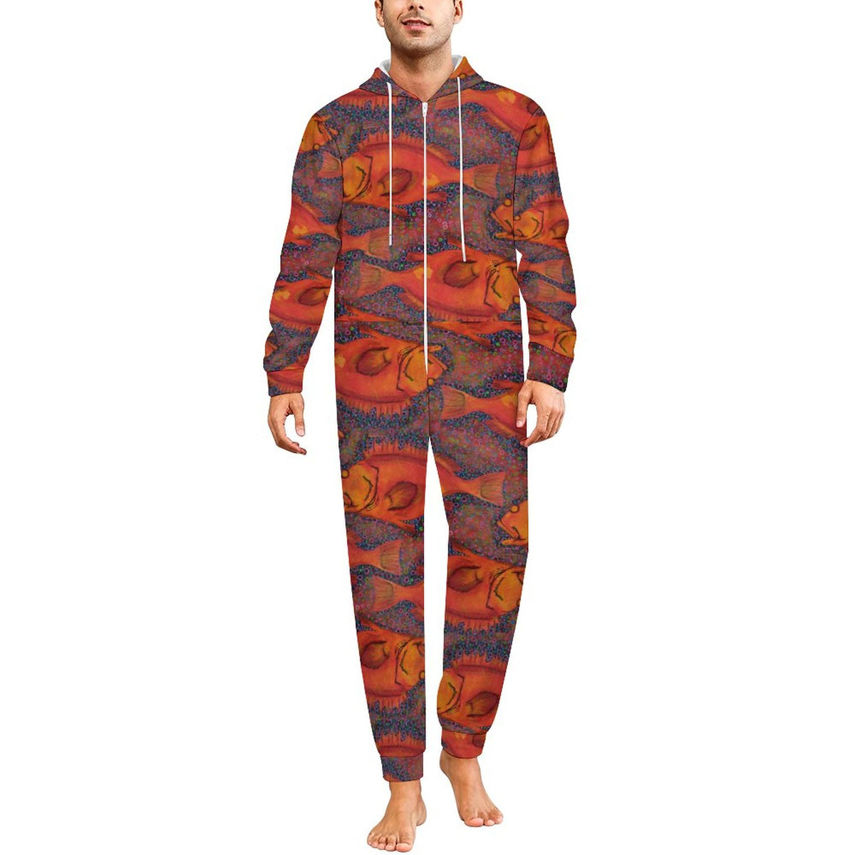Yelloweye Rockfish on Orange Plush Fuzzy Adult Onesie