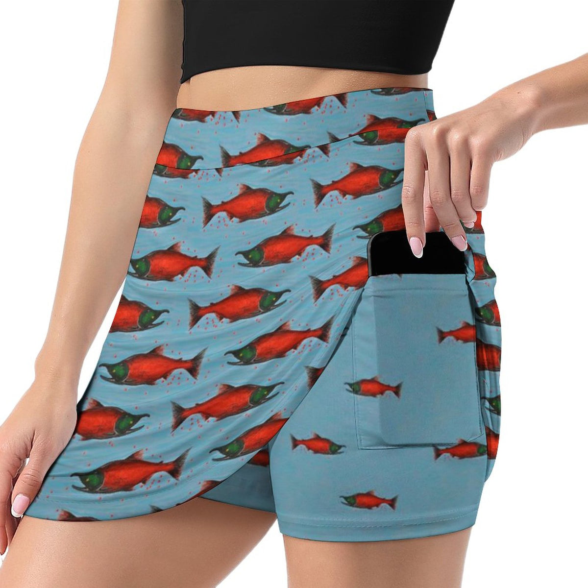Red Salmon on Blue Women's Skort