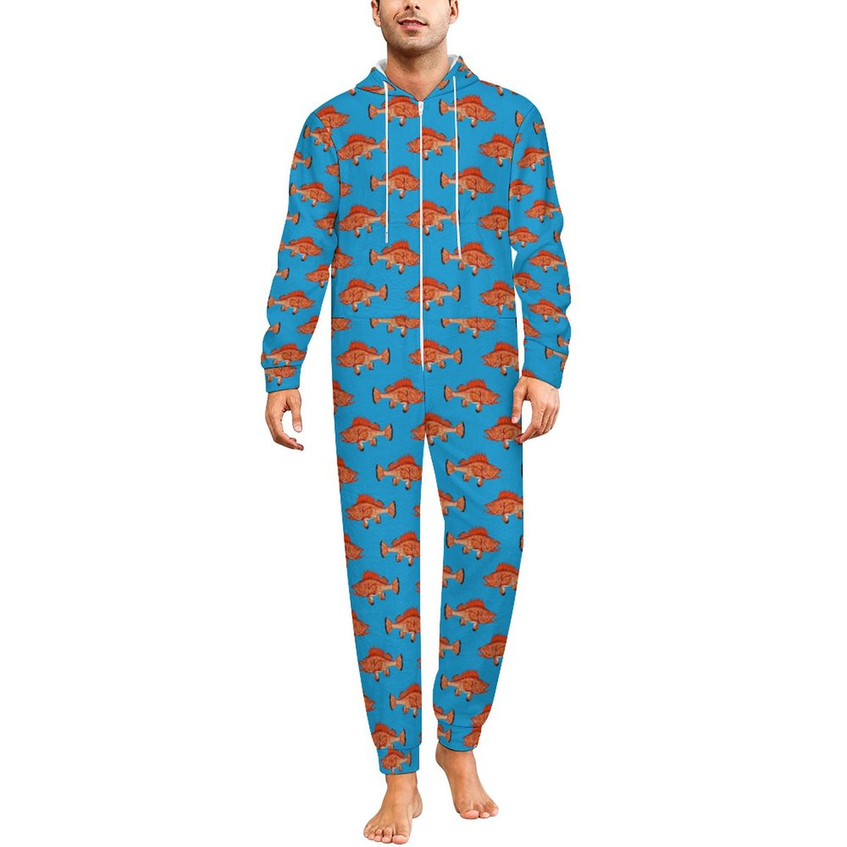 Rockfish on Blue Plush Fuzzy Adult Onesie