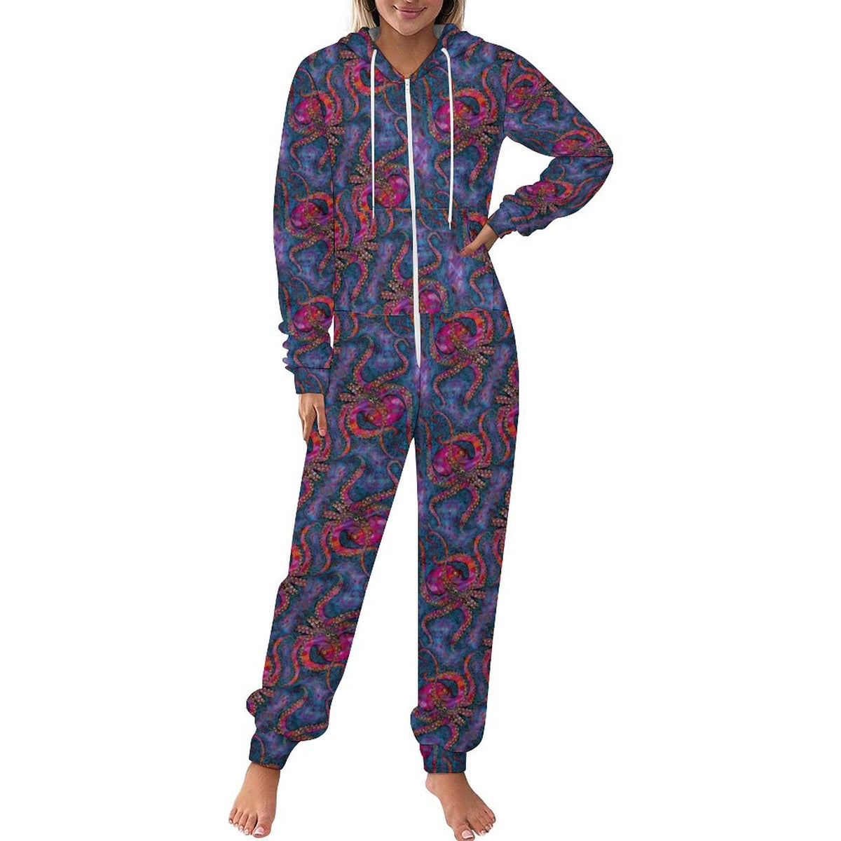 Multicolored Octopus Plush Fuzzy Adult Onesie