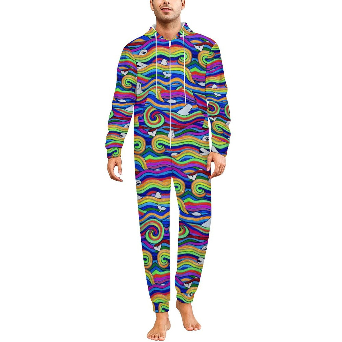 Rainbow Beluga Plush Fuzzy Adult Onesie