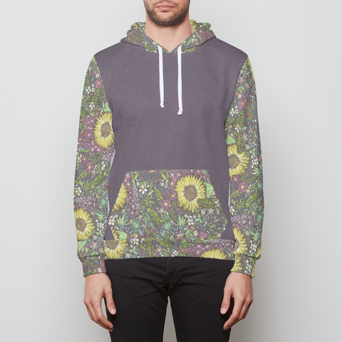 Purple Sunflower Floral Cozy Rayon Pullover Hoodie- In Stock