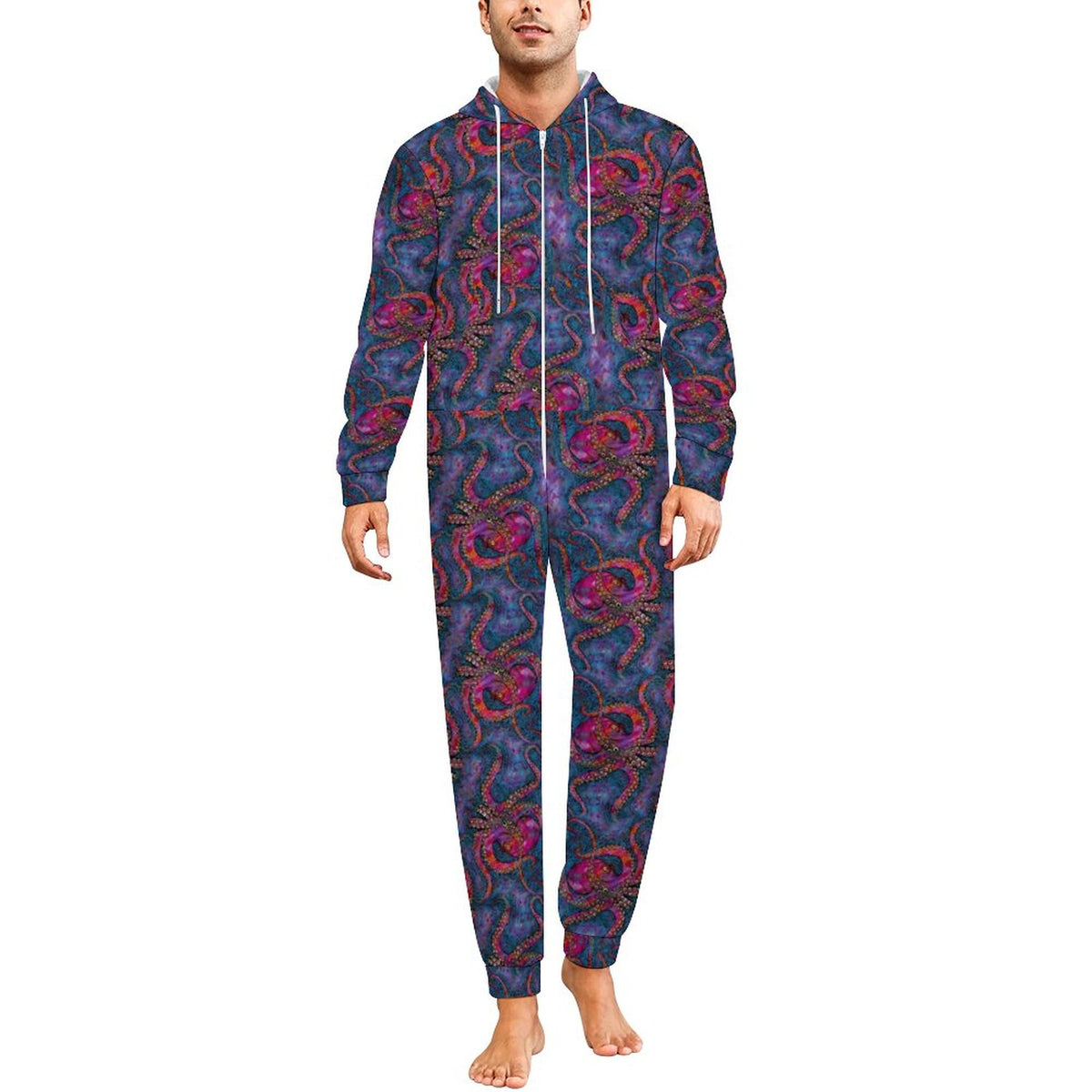 Multicolored Octopus Plush Fuzzy Adult Onesie