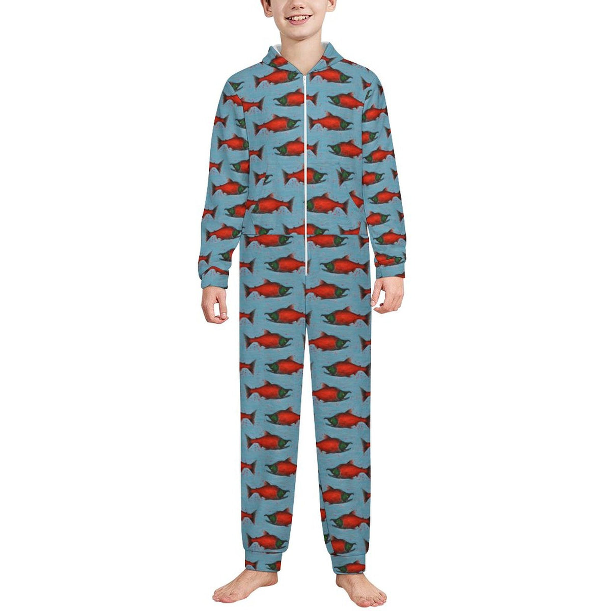 Kid's Salmon Plush Fuzzy Onesie