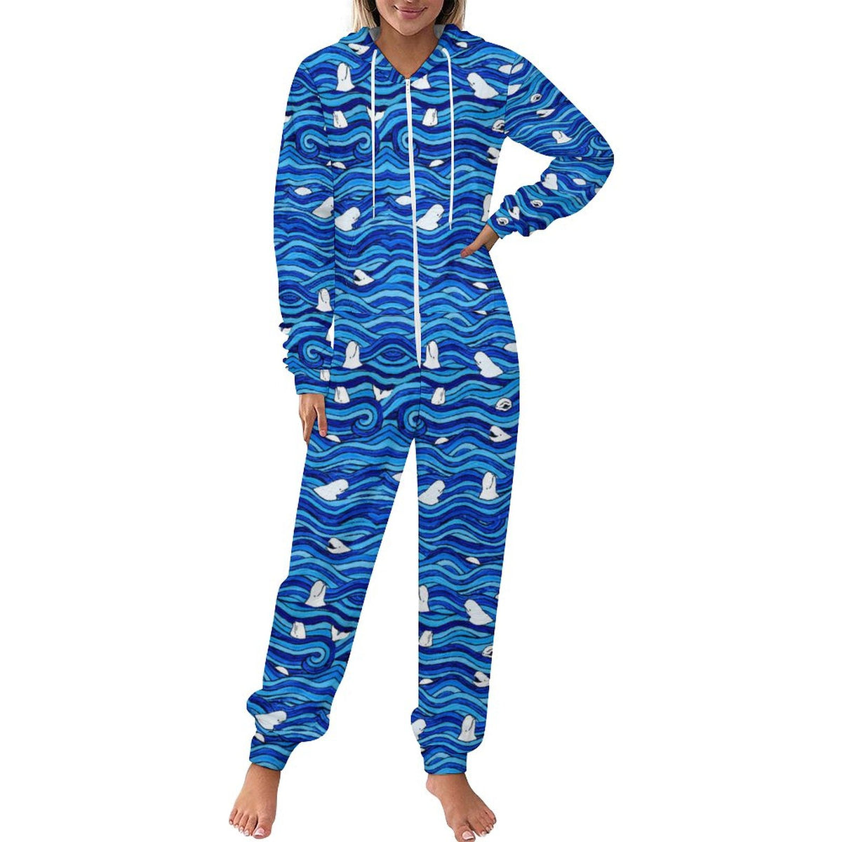 Blissful Beluga Plush Fuzzy Adult Onesie