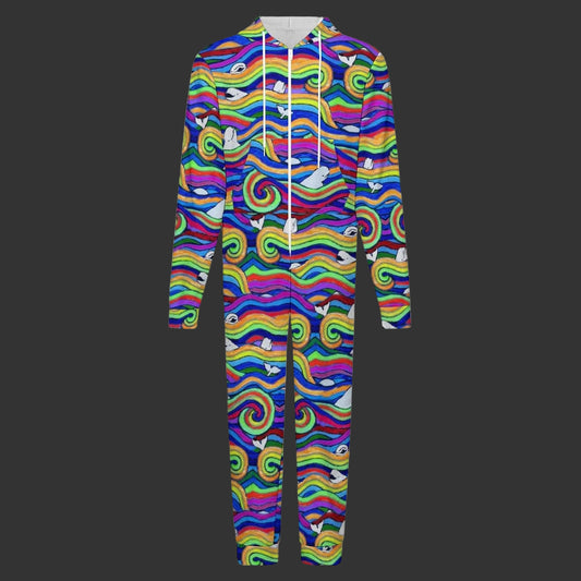 Rainbow Beluga Plush Fuzzy Adult Onesie