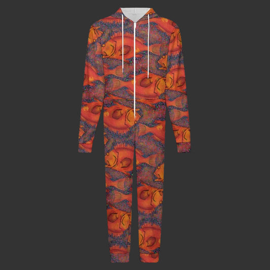 Yelloweye Rockfish on Orange Plush Fuzzy Adult Onesie
