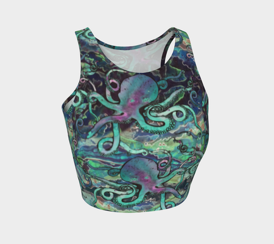 Galactic Octopus Fitted Athletic Crop Top- In stock
