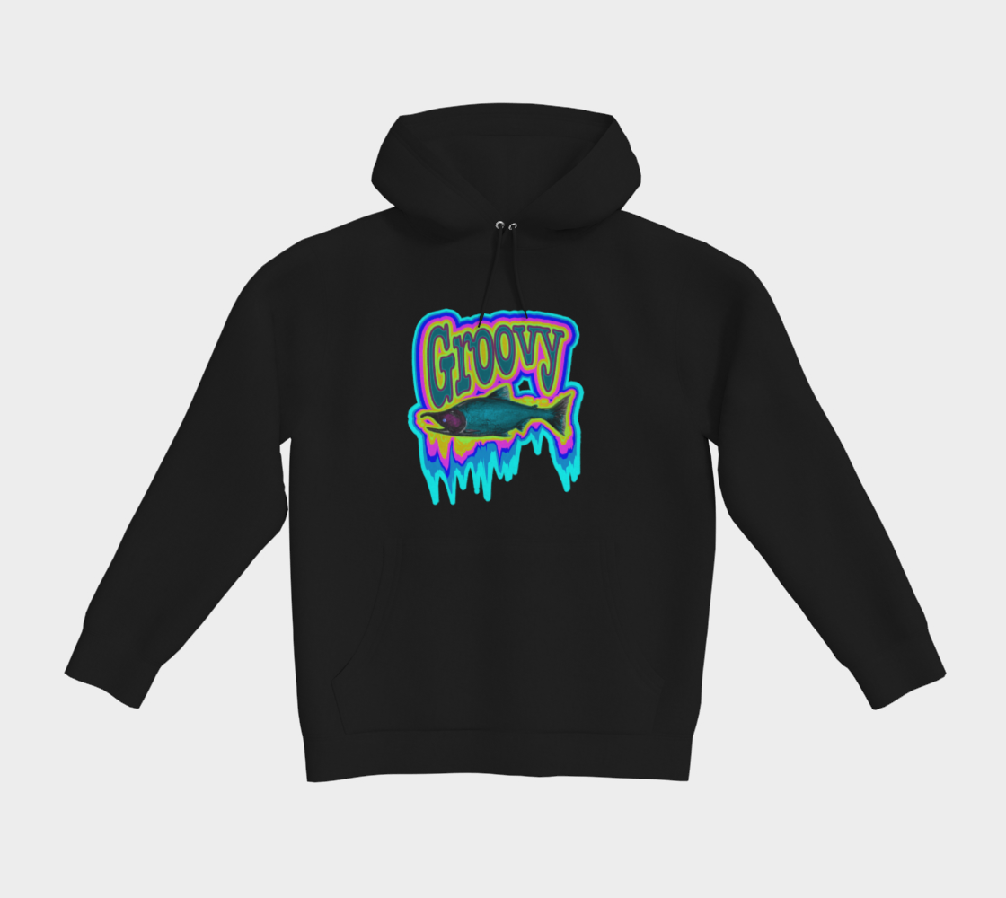 Discontinued Groovy Salmon Black Cotton Unisex Hoodie Large Clearance