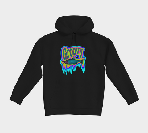 Groovy Salmon Black Cotton Unisex Hoodie Large Clearance