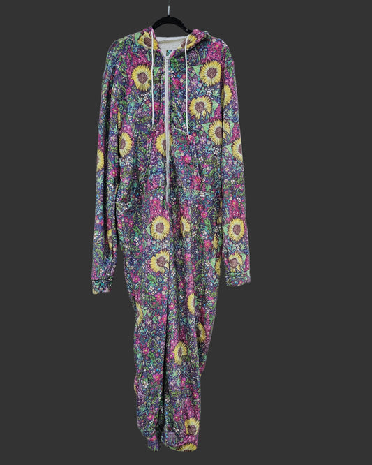Alaska Floral and Sunflower Plush Fuzzy Adult Onesie