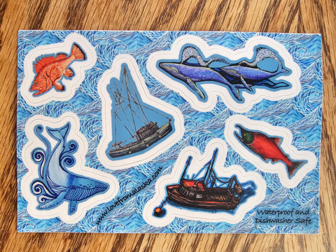 Boats, Whales and Fish Sticker Sheet