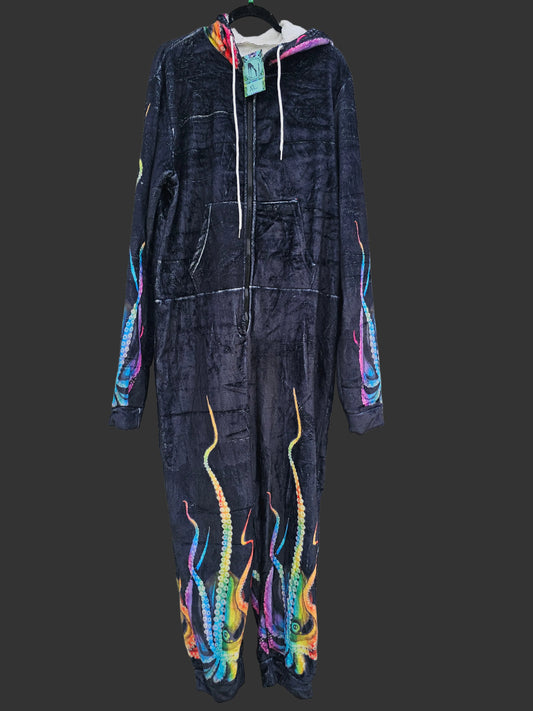 Rainbow Giant Octopus Plush Fuzzy Adult Onesie