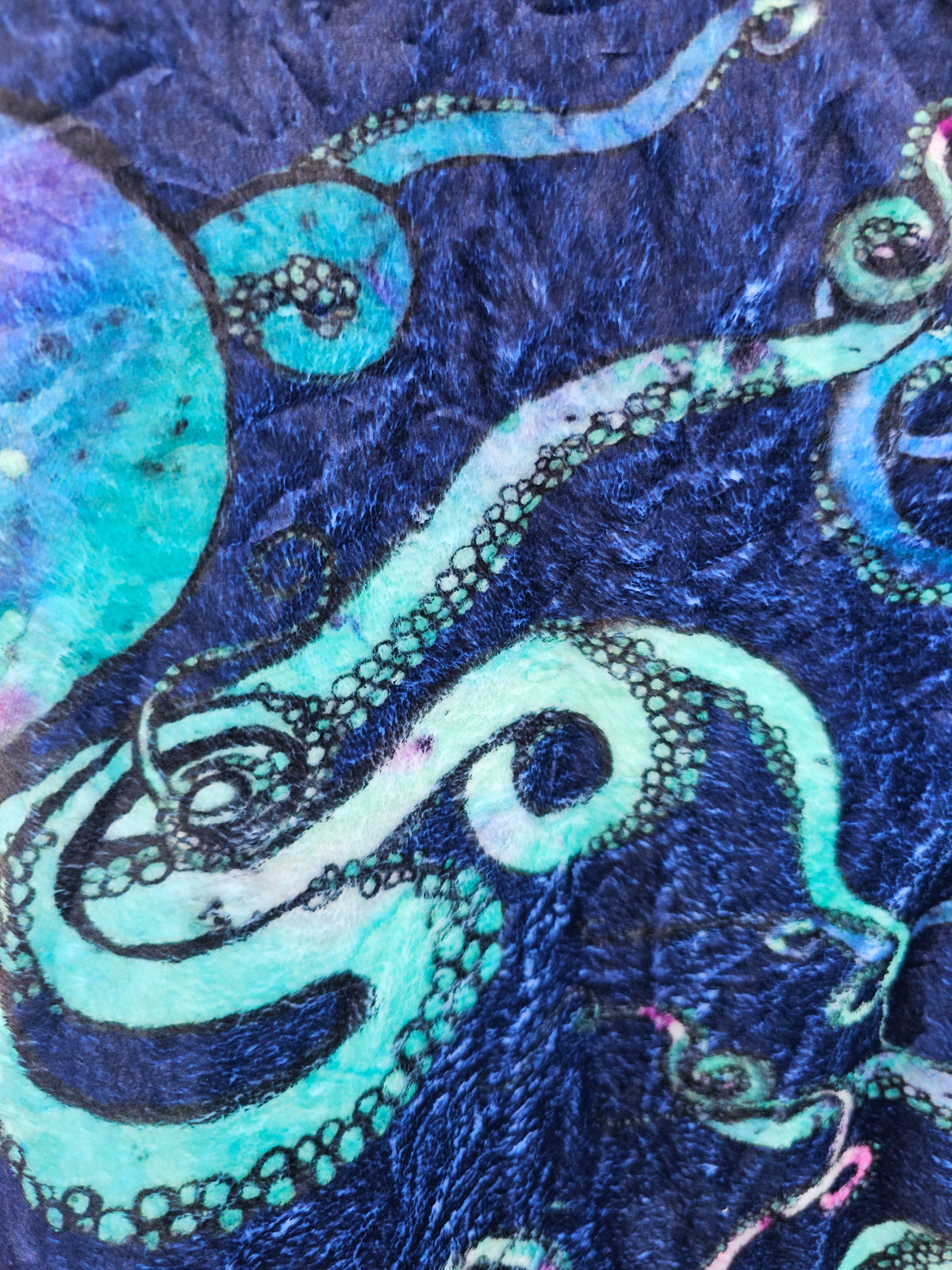 Turquoise Octopus on Blue Plush Fuzzy Adult Onesie (shorter torso)