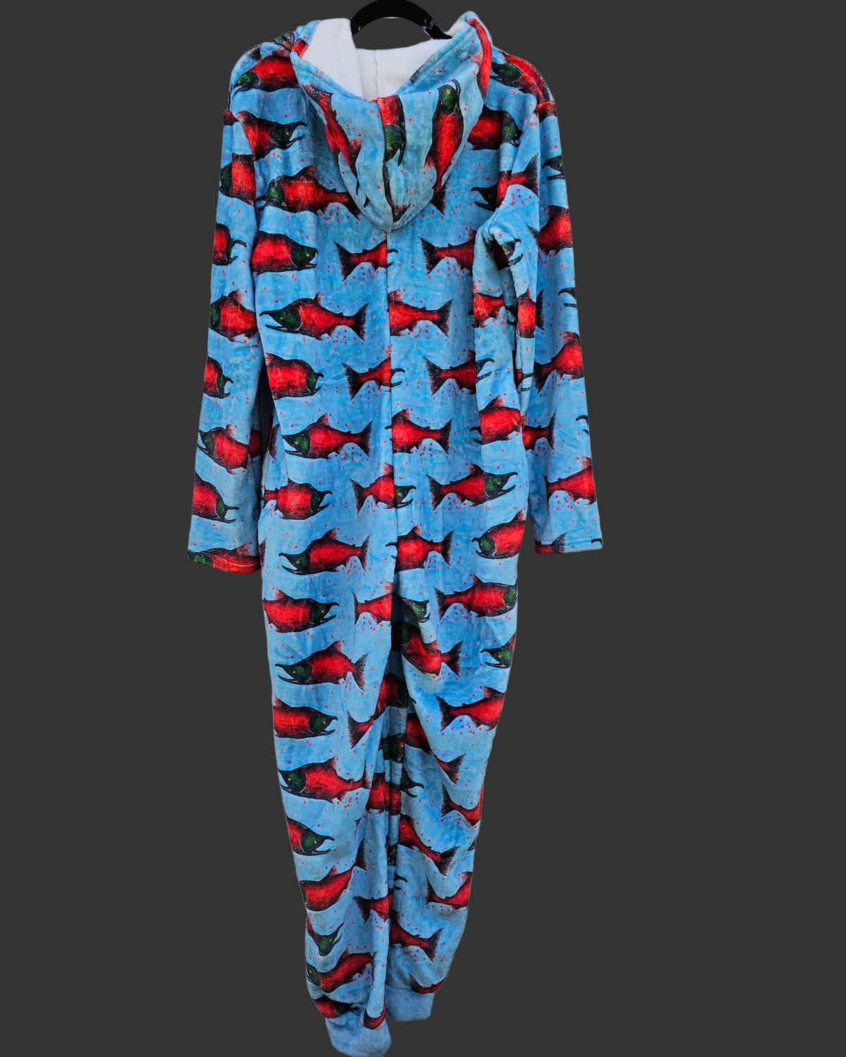 Red Salmon Plush Fuzzy Adult Onesie (shorter torso)