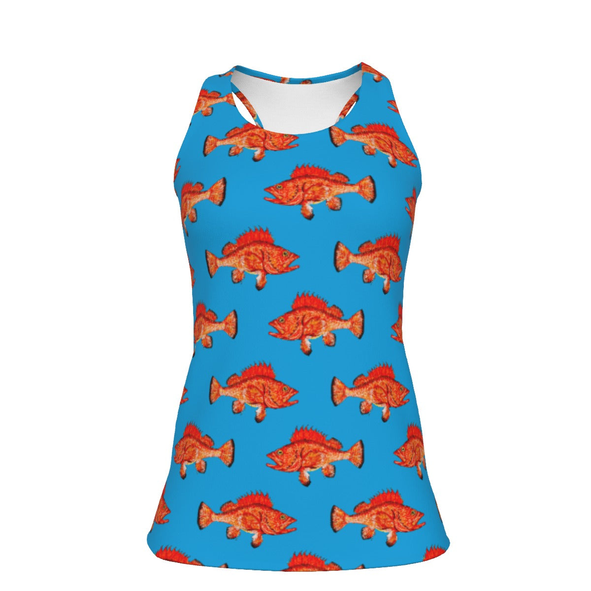 Rockfish on Blue Women's Fitted Work-Out Tank