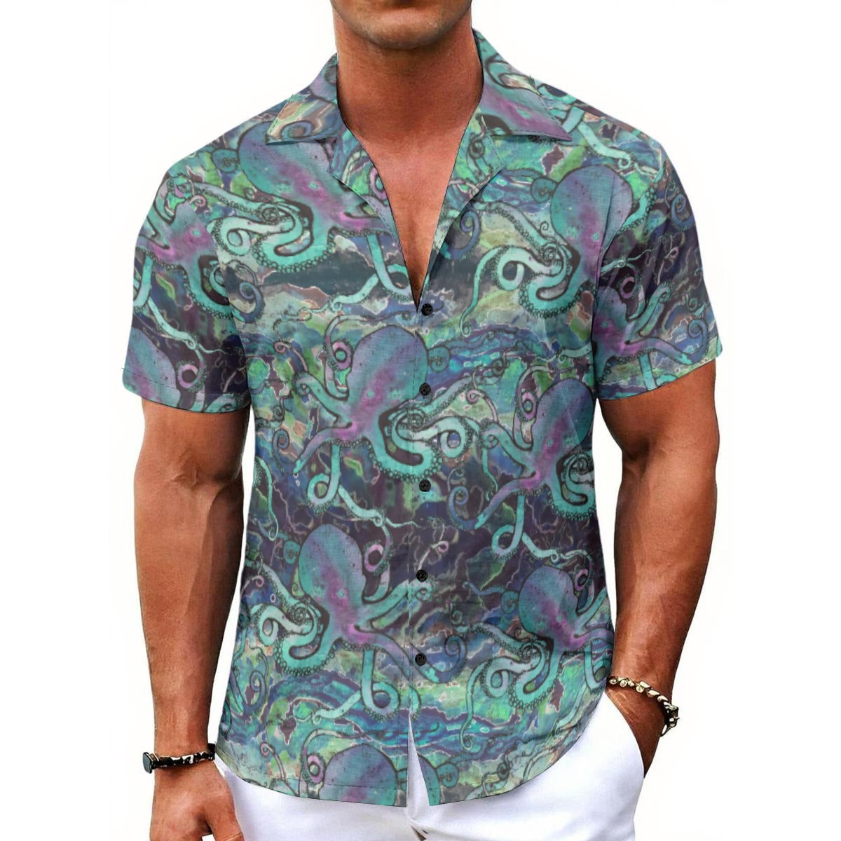 Galactic Octopus Hawaiian Button Up Collared Shirt- In Stock