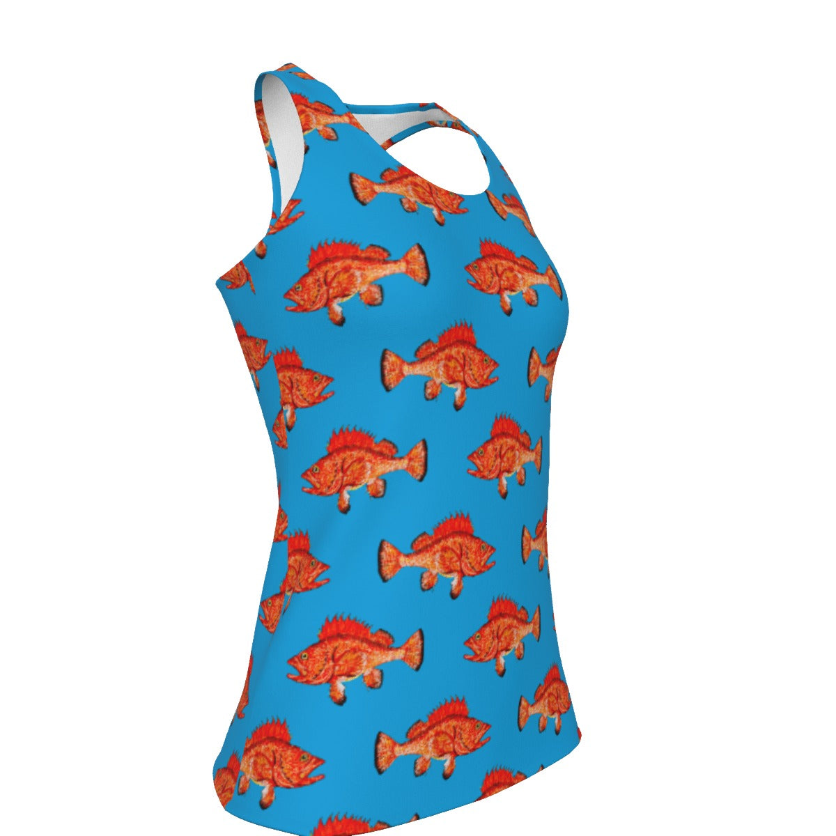 Rockfish on Blue Women's Fitted Work-Out Tank