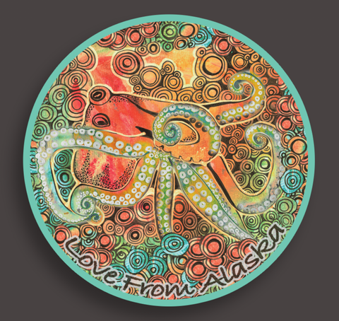 Green/Orange/Turquoise Octopus Medium Vinyl Sticker