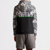 Black and White Octopus Color Block Kid's Hoodie with Neon Green Accent