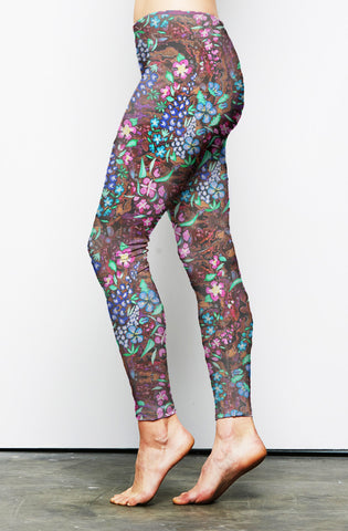 Wild Flowers on Bark Fashion Leggings