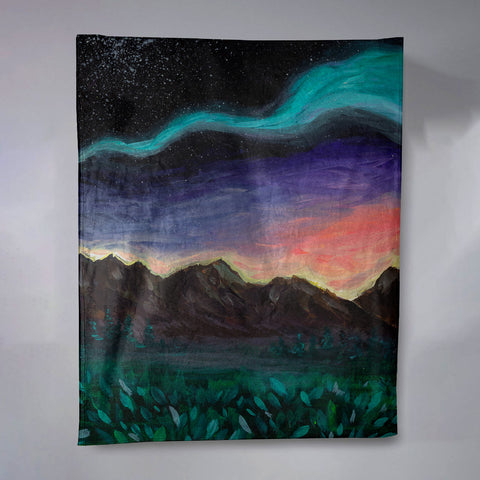 Mountains and Northern Lights Plush Blanket