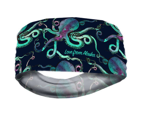 Turquoise Octopus on Black Lightweight Headband