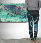 Turquoise Octopus on Black Lightweight or Fleece Joggers